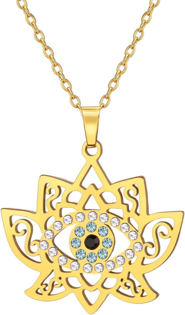 Thumbnail 6 de Dreamtimes collier mauvais œil avec pendentif fleur de lotus en acier inoxydable pour femme