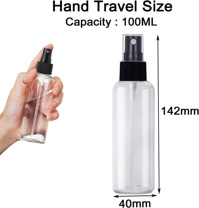 Detalle 2 de JamHooDirect 4-pack 100ml fine mist spray bottles for travel (refillable, leak-proof) with 2 funnels and stickers