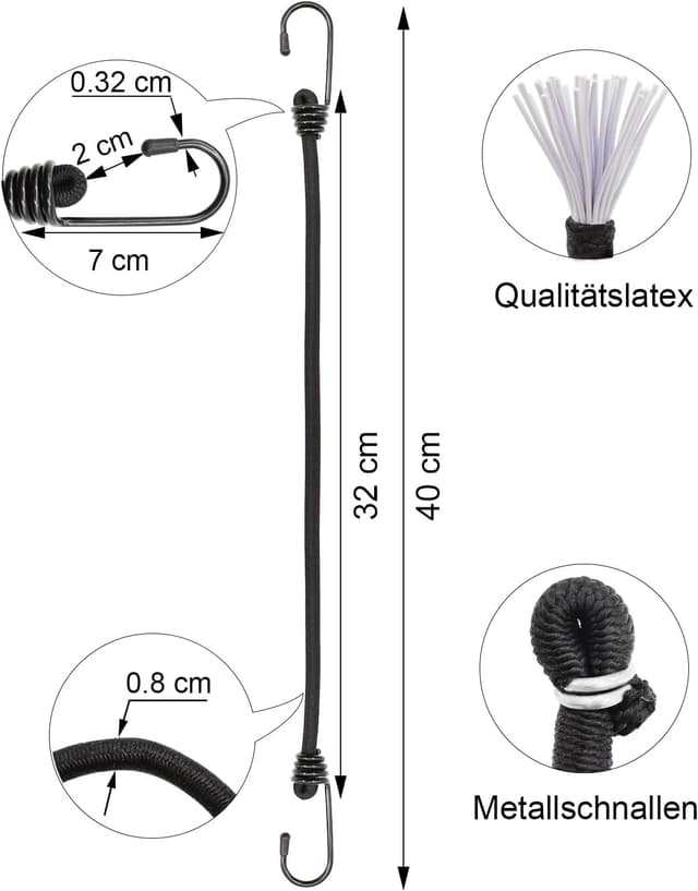 Detalle de BINCKIN Spanngummi mit Haken, 40 cm (15 Stück) – Gummispanner für Planen, Netze & Camping