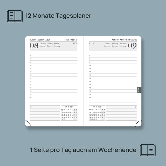 Detalle de POPRUN Kalender 2026 Tagesplaner 21,5 x 14,5 cm đź“’