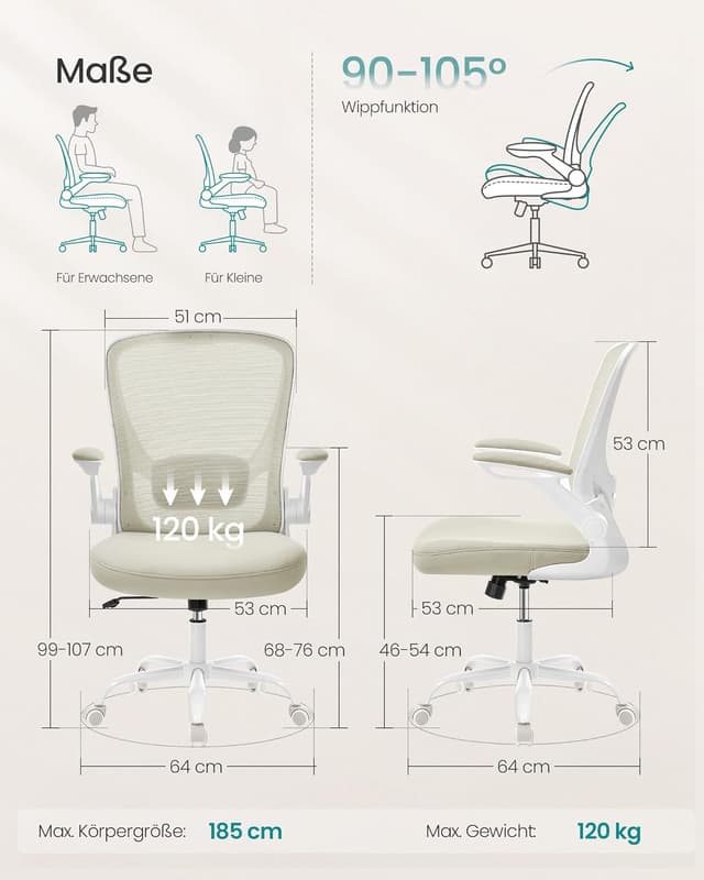 Detalle 2 de SONGMICS Bürostuhl ergonomisch mit Mesh