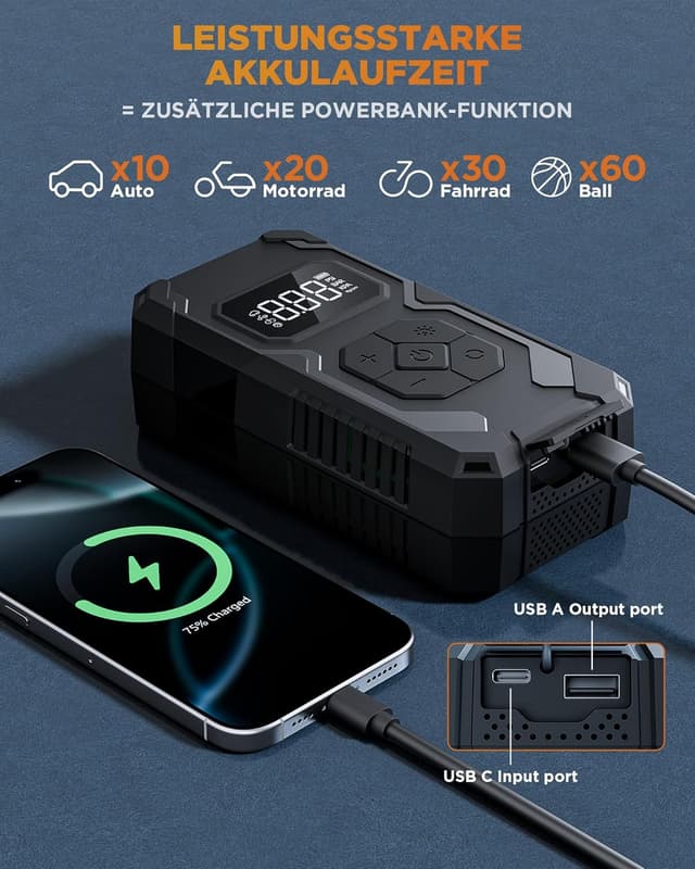 Thumbnail 4 de Tiiletzote Elektrische Luftpumpe 150 PSI Reifenpumpe ⛽