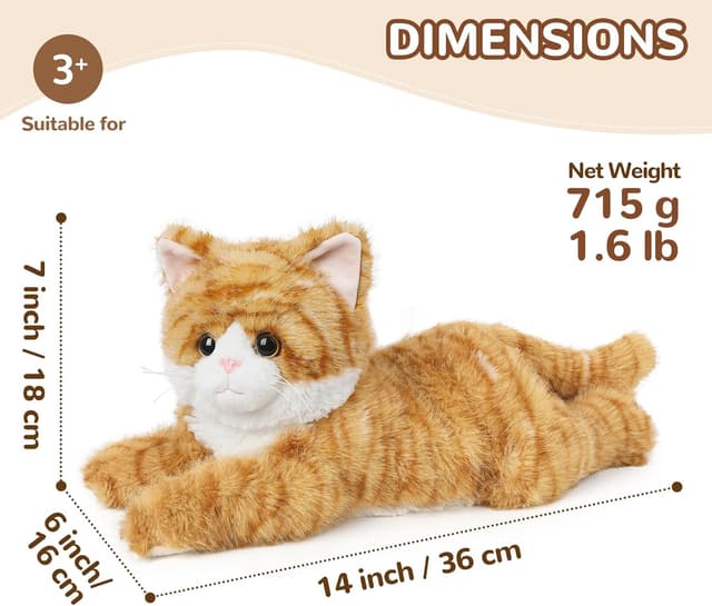 Detalle de Orange Tabby Cat Microwavable & Coolable Stuffed Animal (36cm) with Lavender Scent