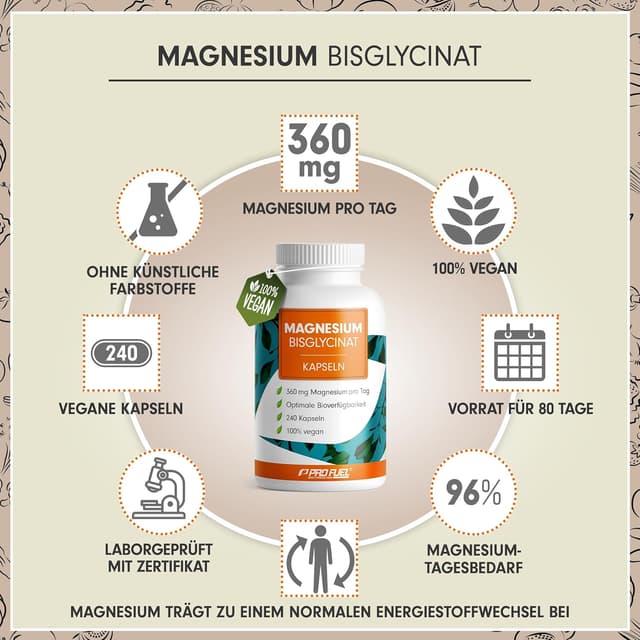Detalle 2 de Magnesium Bisglycinat Kapseln 240× — 360 mg Tagesdosis 💊