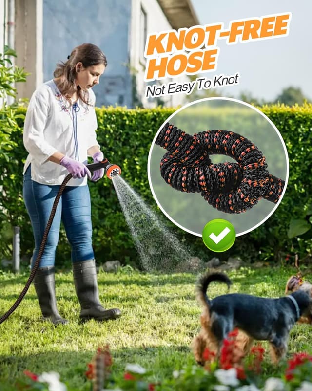 Thumbnail 6 de 150FT Expandable Garden Hose with 10-Function Thumb-Control Spray Nozzle (Orange) – Leak-Proof & Kink-Free