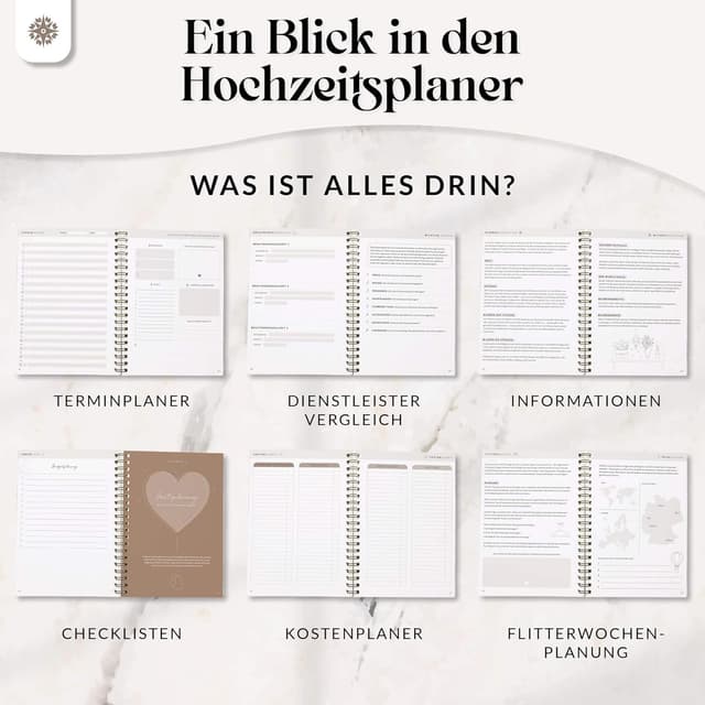 Detalle 1 de LEBENSKOMPASS Hochzeitsplaner A5+ mit 192 Seiten