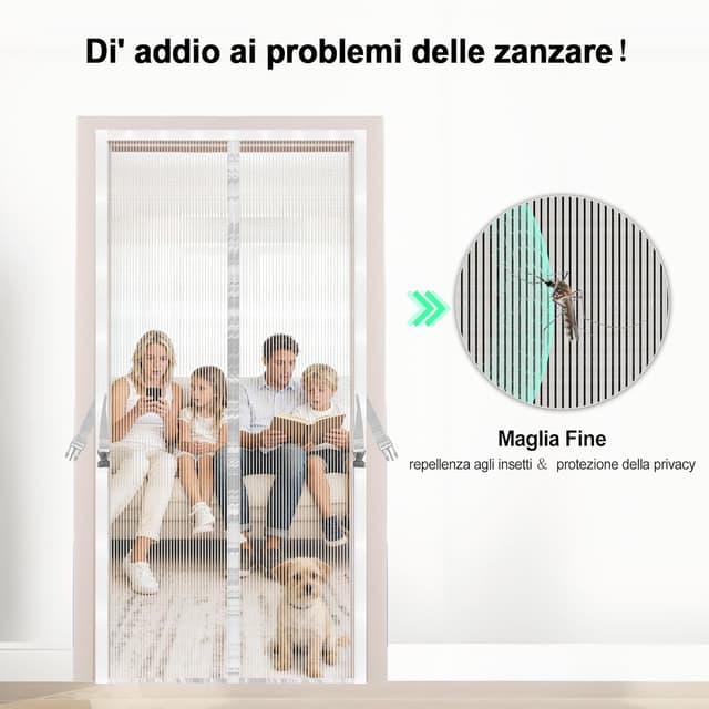 Detalle 1 de JANORS Zanzariera Porta Finestra 120x220 cm magnetica con chiusura automatica e fissaggio senza fori