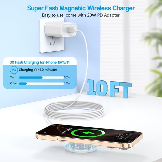 Detalle 2 de 10FT Magnetic Wireless Charger 15W