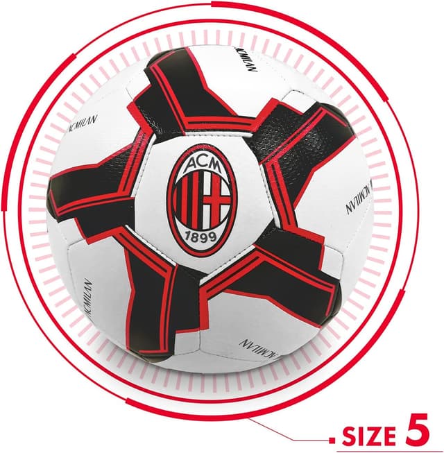 Detalle de Pallone da calcio cucito A.C. Milan Mondo Sport, misura 5 bianco-rosso-nero
