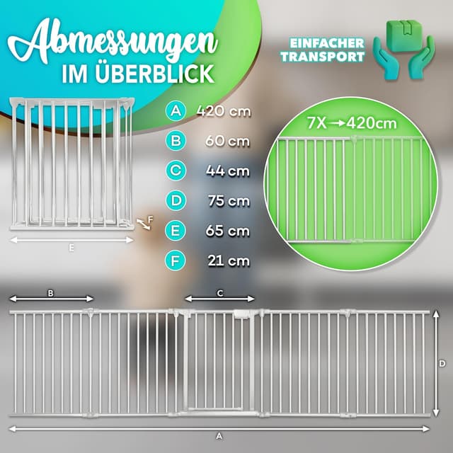 Detalle 2 de KIDUKU Kaminschutzgitter mit Tür (Metall, 420 cm) – faltbares Konfigurations-Absperrgitter inkl. 7 Elementen