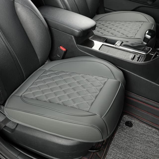 Detalle de Vankerful 2 Pack Faux Leather Front Seat Covers (Grey) – Bottom Seat Cushion Protectors