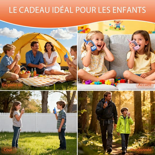 Detalle de FUNYKICH Talkies-Walkies vidéo enfants écran IPS 2 pouces (lot de 2) rechargeable USB-C, portée jusqu’à 350 m