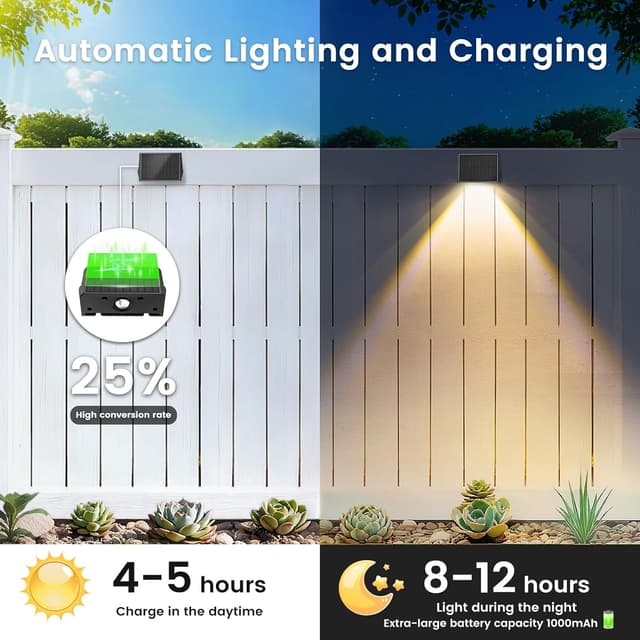 Thumbnail 2 de Delaiglow Solar Fence Lights Outdoor (4 Pack) – Warm White up & down wall lights, IP67