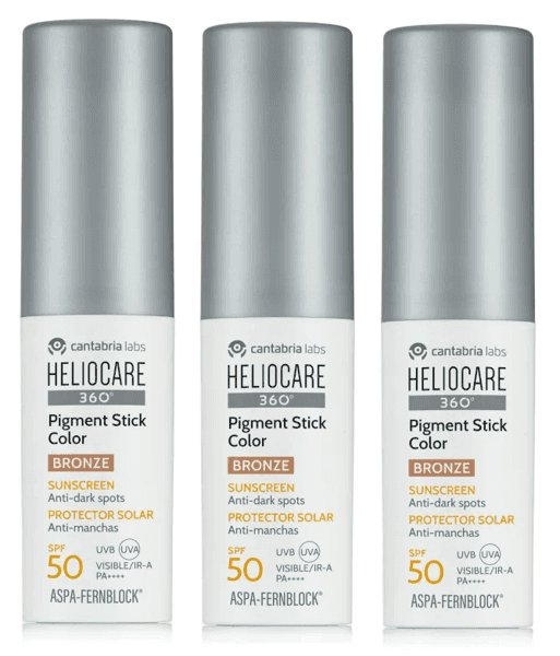 Detalle de Heliocare Pigment Color Stick Bronze (Cantabria Labs) SPF 50 en stick, pack de 3