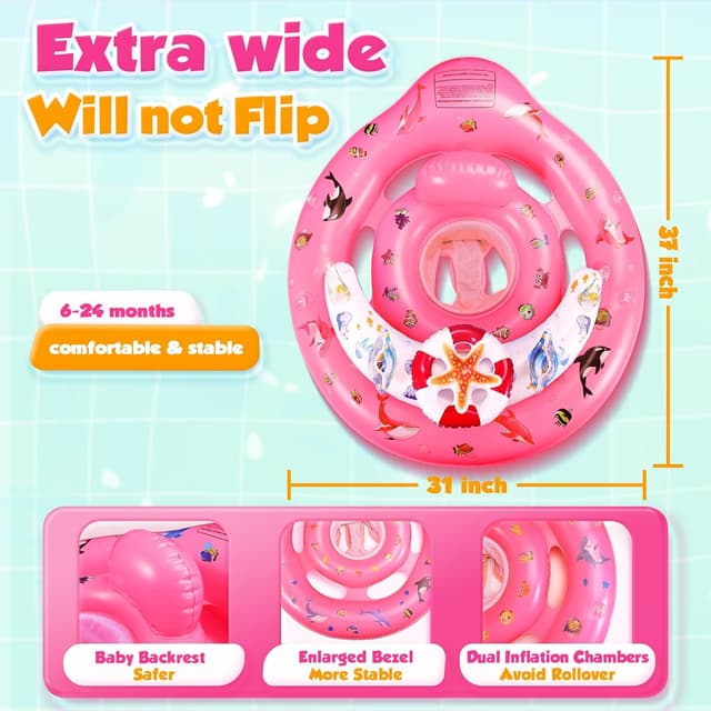 Detalle de GLOPUS Baby Swimming Float with Canopy (UPF 50+), adjustable safety seat & anti-tilt ring