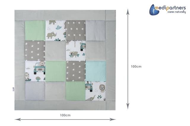 Detalle de Medi Partners Krabbeldecke 100% Baumwolle 100x100 cm Krabbelmatte Mint Zoo