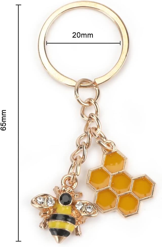 Detalle 2 de Tranbath Süßer Schlüsselanhänger aus Edelstahl mit Bienen-Design und Honigwaben-Anhänger
