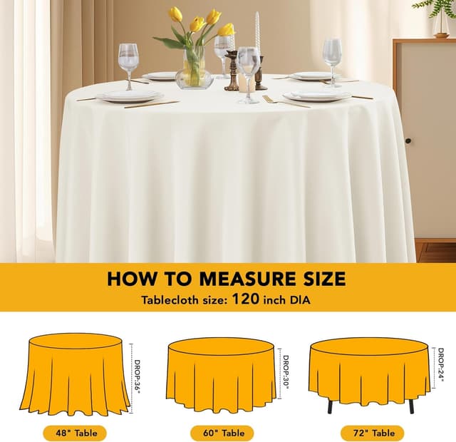 Detalle de Dailyset 6-Pack Ivory Round Tablecloths (120 Inches) for 5–6 Ft Round Tables