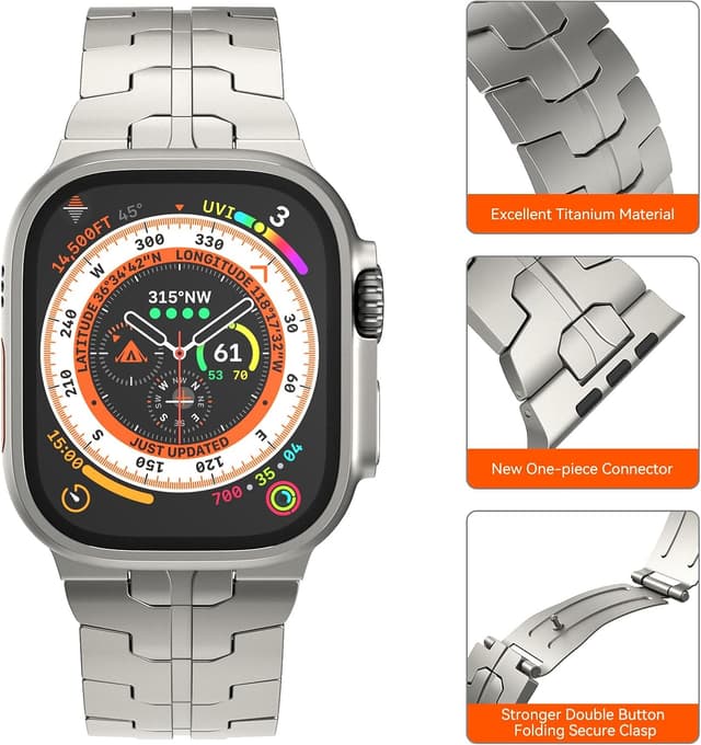 Detalle de LULULOOK Titanium Strap for Apple Watch Ultra (Ultra 3/Ultra 2) – folding clasp replacement band