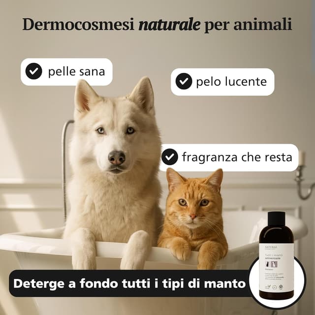 Detalle de Natural Derma Pet Shampoo Universale con estratto di camomilla, 200 ml – Delicato e lenitivo (100% vegan)