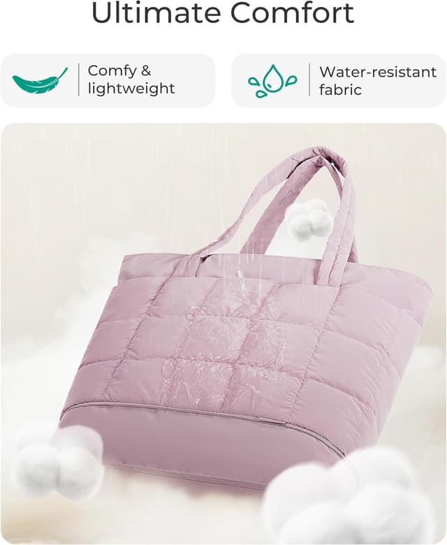 Detalle de bagsmart Expandable Laptop Tote Bag for Women (Large Capacity, Lightweight Quilted Puffer)