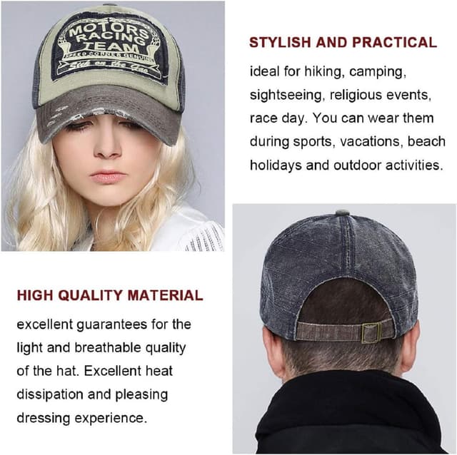 Detalle de Tuopuda Cappellino Baseball Vintage unisex in cotone snapback con stile vissuto