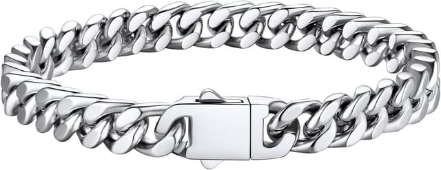 Detalle de Bestyle Herren-Armband aus Edelstahl mit Cuban-/Panzerkette (5/7/9/12,5 mm) in Silber/Schwarz/Gold