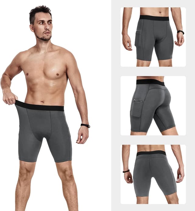Detalle 2 de Niksa 1 or 3 Pack Men’s Compression Shorts with Cell Phone Pockets (Base Layer)