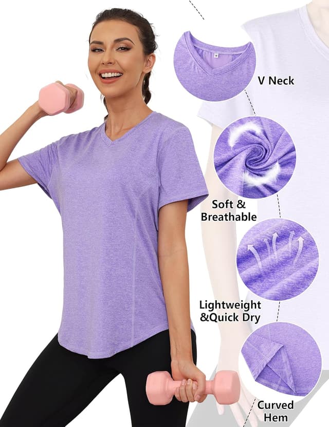 Detalle de Gyabnw maglietta sportiva donna con scollo a V, manica corta e rete traspirante