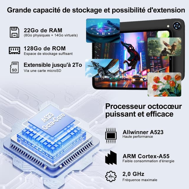 Detalle 2 de SKYEGG X2 Android 15 tablette 10 pouces avec Gemini AI, 22Go RAM + 128Go ROM, clavier et souris, WiFi 6 (Gris)