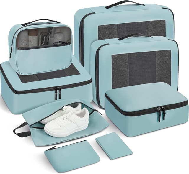 Detalle de Prezon Packing Cubes for Suitcase 8 Set (Teal) – lightweight luggage organisers for travel