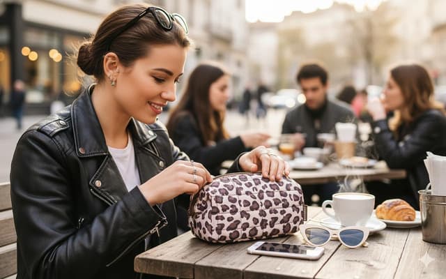 Detalle de BAGSMART Travel Makeup Bag with Wide-Open Pouch and Puffy Padding (Leopard Print) – Large Capacity Cosmetic Organiser