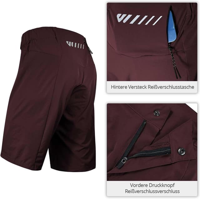 Detalle 2 de Wulibike MTB-Radhose Herren, Rot, 2 in 1