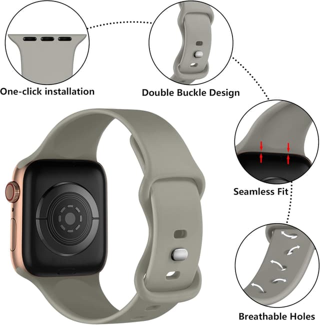 Detalle de Epova Silicone Strap compatible with Apple Watch (38–46/49mm) in Gray – replacement sport band