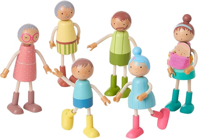 Detalle de Wooden dollhouse family set of 7