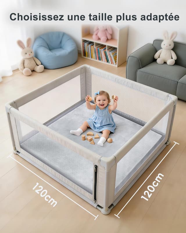 Detalle de Favodormir Krabbelmatte für Babys 120×120×3 cm (hellgrau) – weiche Spielmatte mit rutschfester Unterseite