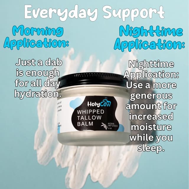 Detalle 2 de HolyCow 100% Grass Fed Beef Tallow Whipped Tallow Balm (Unscented/Herb-Infused) with Organic Jojoba Oil