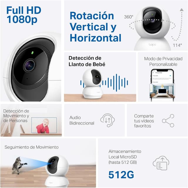 Detalle 2 de Tapo C200 Cámara IP WiFi 360° 1080p