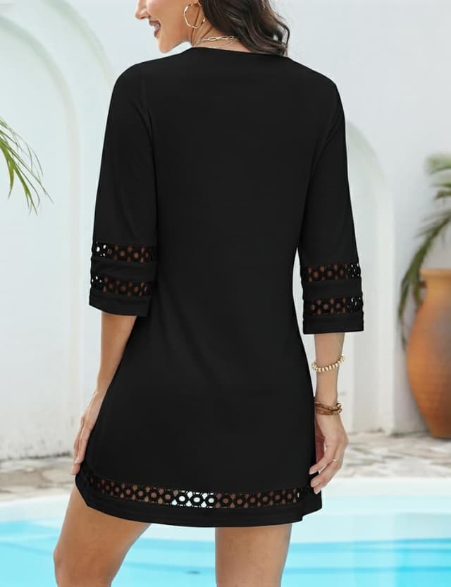 Detalle de VIMPUNEC V-Neck Swimsuit Coverup for Women — V-Neck 3/4 Sleeve Beach Dress Shirt