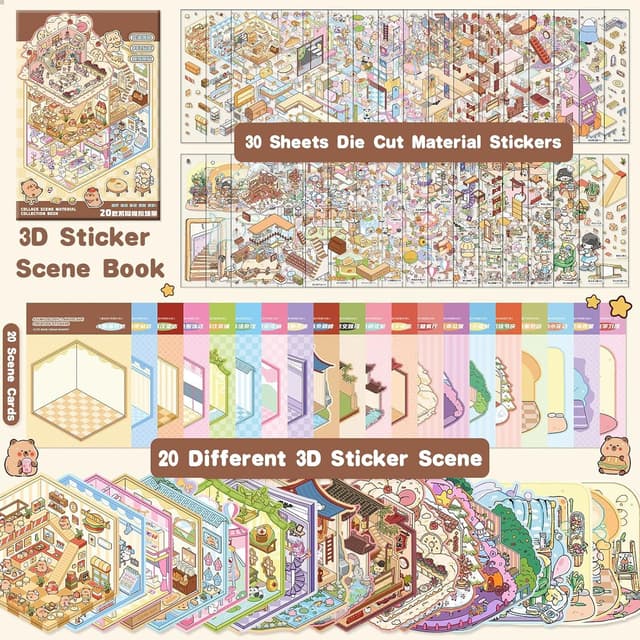 Thumbnail 2 de DIY 3D Sticker Scene Book 20 Sets ๐จ