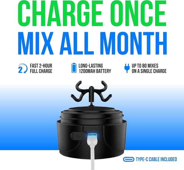 Detalle 2 de VELOMIX Electric Protein Shaker Bottle (24 oz) — USB-C Rechargeable, Leak Proof Electric Blender Cup