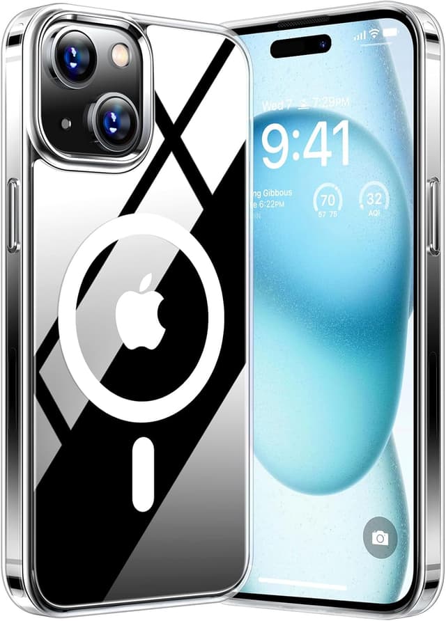 Detalle de TORRAS Diamond-Mag Hülle für iPhone 15 mit MagSafe, transparent und kratzfest