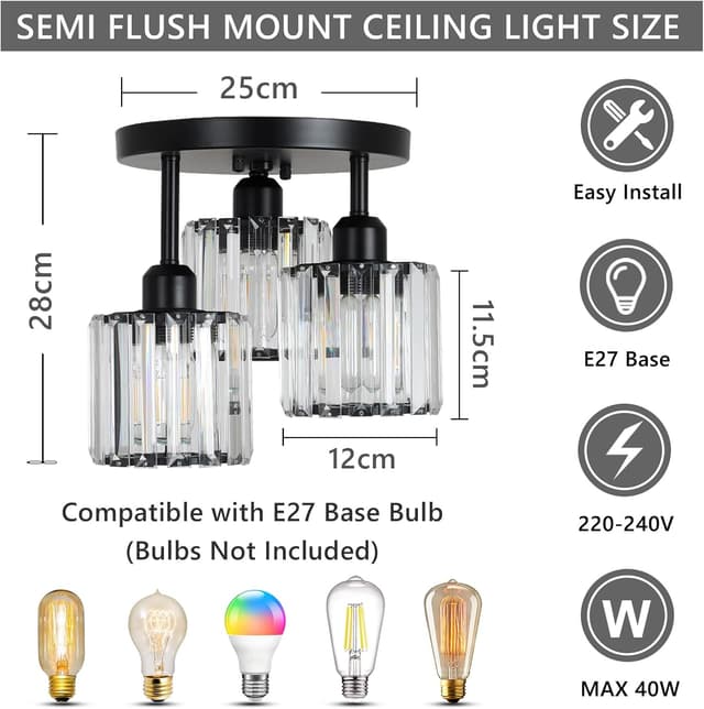 Thumbnail 3 de Rayofly Modern Crystal Chandelier 3-Light