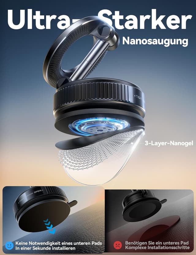 Detalle de JOYROOM Vakuum Handyhalterung Auto mit Magnet (Magsafe) – 360° Metallarm, 24× XN55 Magnete