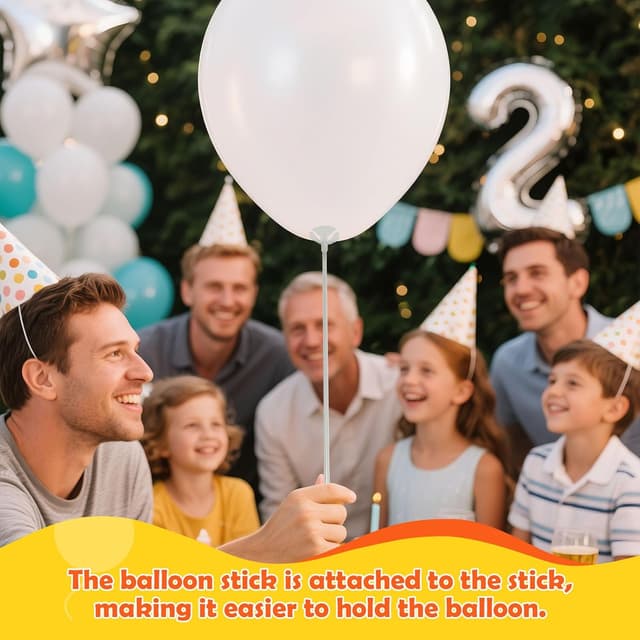 Detalle 2 de Kedixiest 50PCS Balloon Sticks with Cups (32cm) – White reusable balloon holders for party displays