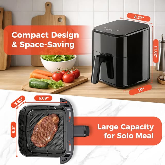 Detalle 2 de NEWBULIG Compact Digital Air Fryer (3 Qt) with Nonstick Plate & Dishwasher-Safe Basket