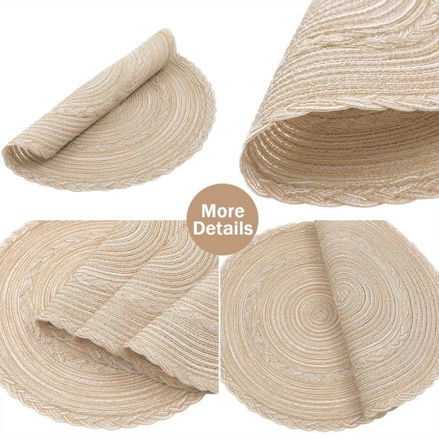 Detalle de SHACOS round placemats set of 6 braided woven table mats (beige)