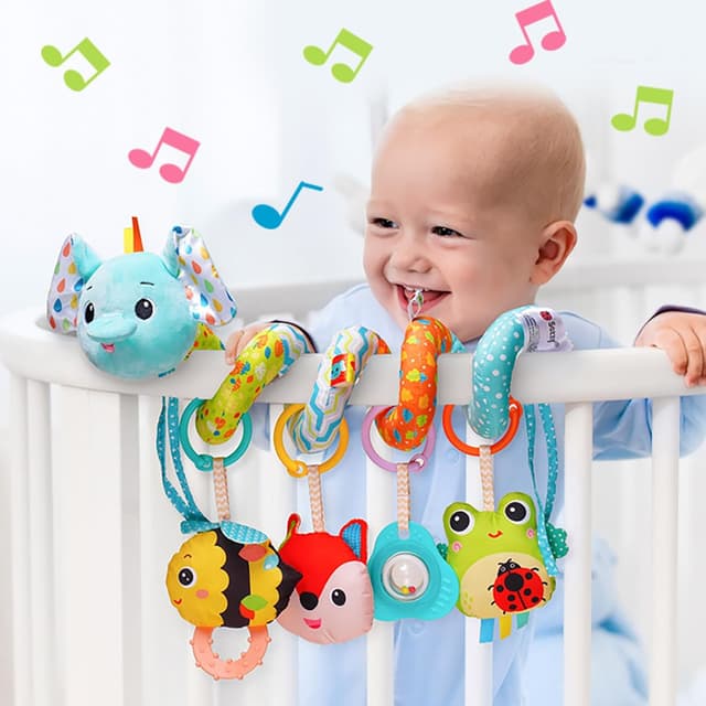 Detalle de Kulveanju Spiral Pram Toys for Babies – Elephant plush hanging activity rattle