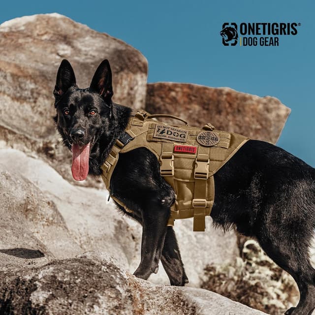 Detalle de OneTigris X Destroyer harnais tactique réglable anti-traction pour chien – Taille L, marron