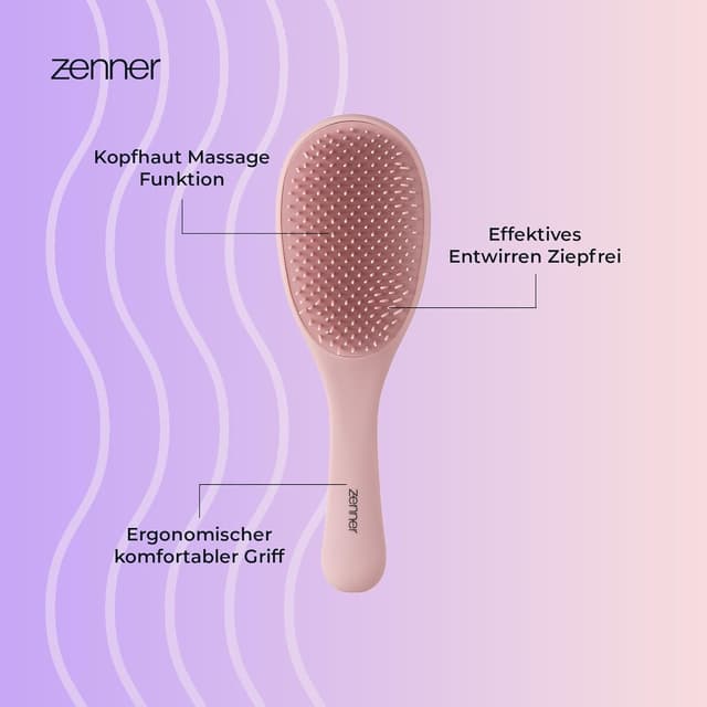 Detalle de Zenner Tangle Free Maxi Haarbürste mit flexiblen Stiften – entwirrt nasses & trockenes Haar